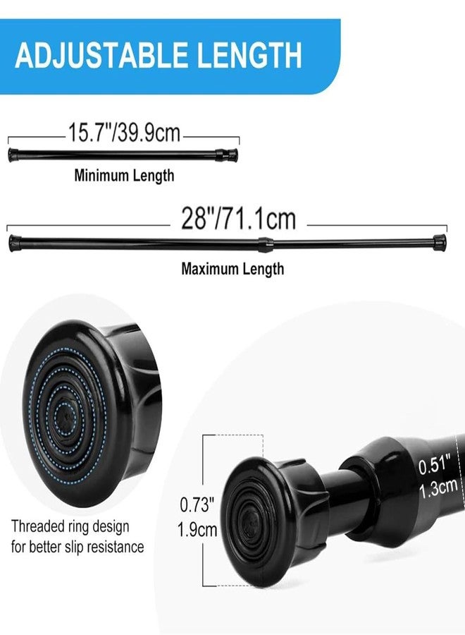 Ginbel Direct 2 Pack Tension Curtain Rod 15.7-28 Inch, Small Short Adjustable Extendable Spring Loaded Rods for Windows Cabinet Blinds Closet Bedroom Kitchen Bathroom Door No Drilling, Black - Image 2